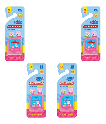 4 Fio Dental Infantil - Peppa Pig - 25m - Rosa - Dentalclean