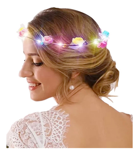 Vincha Flores Hippie Led X 10 Tiara Corona Hawaiana Luminoso