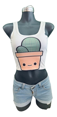 Top Tank Estampado De Cactus Bebe Dibujos Animados