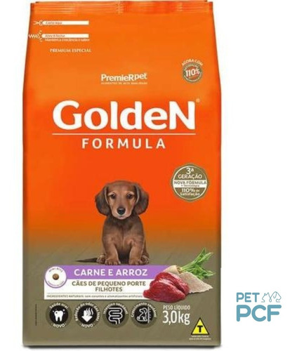 Ração Golden Formula Cães Filhotes Mini Bits Carne Arroz 3kg