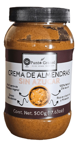 Crema De Almendras Untable 100% Natural Sin Azúcar 500g