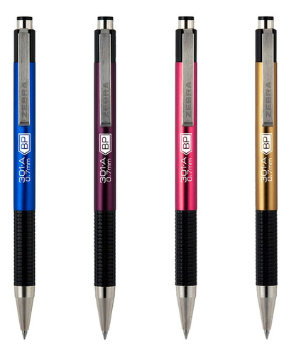 Paquete F-301 A: 4 Bolígrafos De Acero Inoxidable Zebra. Color De La Tinta Negro Color Del Exterior Multicolor