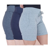 Kit 3 Bermudinha Feminina Shorts Canelado Cintura Alta Promo