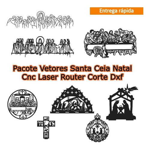 Pacote Vetores Santa Ceia Natal Cnc Laser Router Corte Dxf