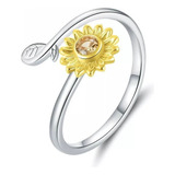 Anillo Ajustable Girasol Plata 925 Flor Joyas Mujer D