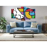 Quadro Mosaico 105x60cm Mod431 Romero Britto Gato 5pçs