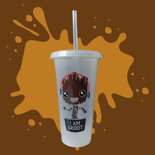 Vaso Groot Guardianes De La Galaxia Marvel Con Tapa Y Popote