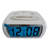Relógio Despertador Pequeno Digital Branco Luz Led 2916 Azul