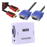 Conversor Vídeo Vga Para Hdmi Kit Com Cabos 1080p Usb Mini