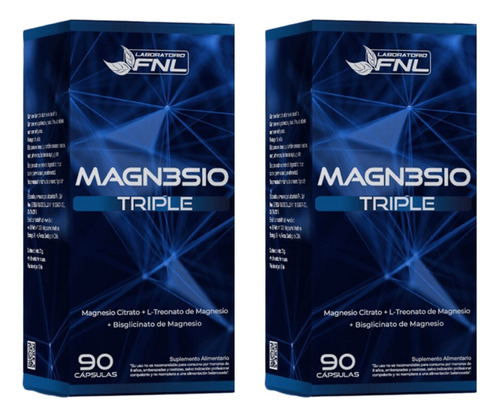 Triple Magnesio: Citrato Treonato Bis Glicinato Fnl 2x90 Cap Sabor Natural / 2 Frascos
