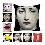 Fundas Cojín De Lino Crudo Fornasetti Vintage Arte Mujeres