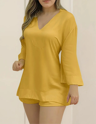 Conjunto Corto Moderno Verano Top Cuello V Casual
