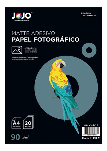 Papel Fotográfico Matte Adesivo 90g A4 Fosco 20folhas Jojo