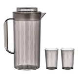 Jarra De Agua De Plástico C/ Tapa + 2 Vasos Color Negro 1.5l