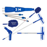 Kit N21 Cabo Extensor 3m Rodo Vidro 35cm Espanador Adaptador