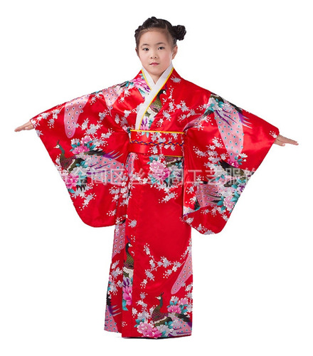 Niños Kimono Japonés Impreso Yukata Camisón Foto Vestido