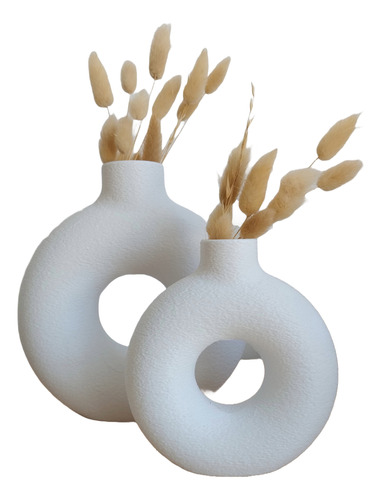 Florero Nordico Donut Moderno Texturado Set X2 Deco Dona 3d