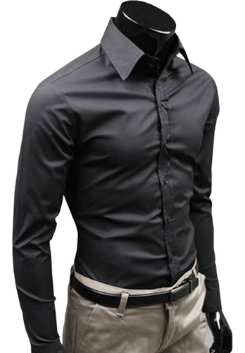 Camisa Social Masculina Manga Longa Slim Fit Casual Lisa