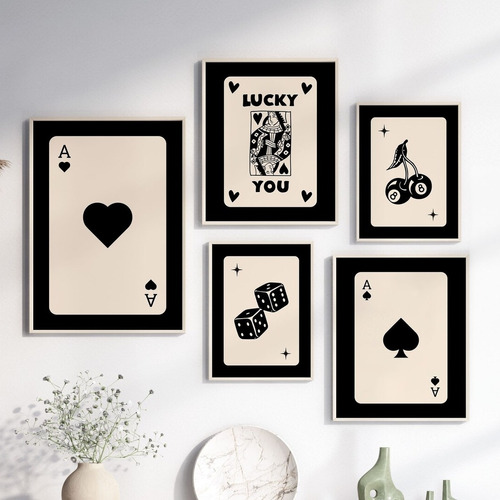 5 Cuadros Decorativos Living Moderno Abstractos Naipes Poker