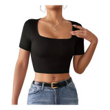 Polera Crop Top Juvenil Moda Mujer Básico