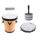 Kit Percussão Md: Timba 35cm X 10pol + Pandeiro + Afuchê +