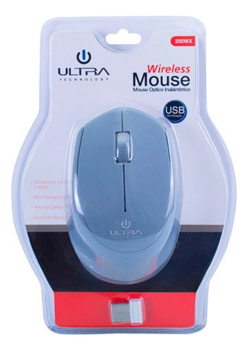 Mouse Inalámbrico Ultra Óptico 3 Botones Dpi 800 Color Gris