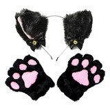 Conjunto De Diadema Y Guantes Con Orejas De Gato De Peluche,