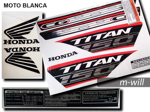 Kit Calcos Tipo Original Honda Titan 150 2019 Moto Blanca