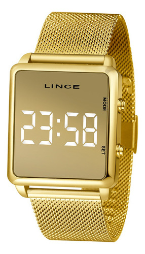 Relógio Feminino Digital Quadrado Dourado Pulseira Esteira