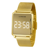 Relógio Feminino Digital Quadrado Dourado Pulseira Esteira