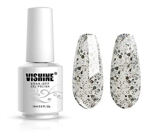 Esmalte Para Uñas En Gel Color Blanco Con Glitter Plateado