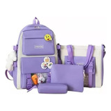 Bolso Maleta Kit Escolar Universitario Peluche Oso X5 Piezas