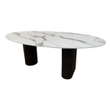 Mesa Jantar Cone Oval 2 Bases Laminada Em Madeira 140x90cm