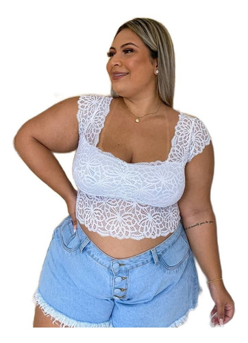 Top Cropped Plus Size Sexy De Renda Tamanho Grande (prih)