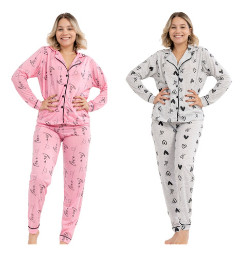 Kit 2 Pijama Feminino Americano Longo Inverno Amamentação