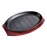 Plancha Plato De Fierro Fundido Con Base De Madera 28cm