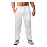 Pantalón Rayas Casual Hombre Con Algodón Y Lino