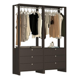 Guarda-roupa Closet 1,6m Com Cabideiros E Gavetas Grafite