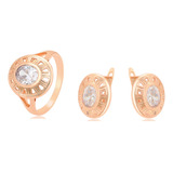 Aretes Anillo Swarovski Grecas Oro 18k Laminado Rosa Regalo