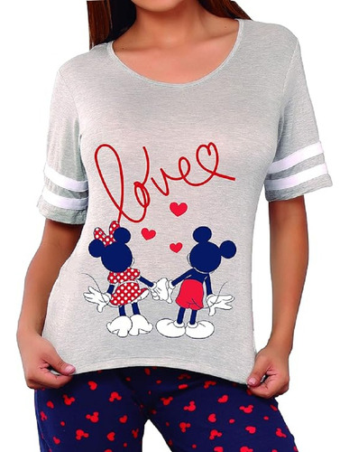Pijama Dama Mujer Playera Pescador Minnie Y Mickey Mouse Lov