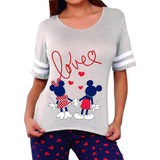 Pijama Dama Mujer Playera Pescador Minnie Y Mickey Mouse Lov