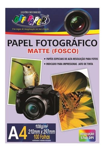 Papel Fotográfico A4 Mate Fosco 108g Off Paper 100 Folhas