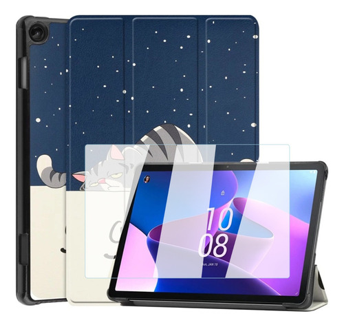 Mica + Funda Smart Para Lenovo Tab M10 3ra Gen Tb-328 Gato