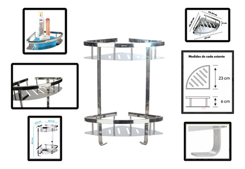 Esquinero Organizador Estante Repisa Ducha Doble Acero Full