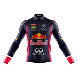 Camisa Ciclismo Red Bull Manga Longa Zíper Fitness Dry Fit