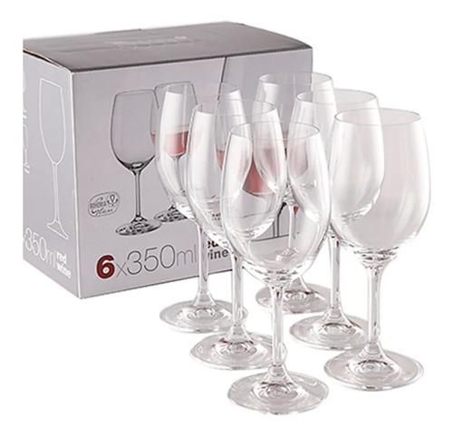 Juego De 6 Copas Vino Tinto Lara Cristal Bohemia 350 Ml