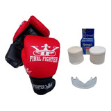 Combo Kit Guantes Vendas Protector Bucal Boxeo Kick Boxing