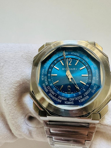 Reloj Bvlgari De Caballero Plateado Con Azul 