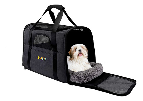 Mochila Transportadora Perros Gatos Incluye Bowl 240ml Color Negro