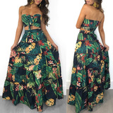 Las Mujeres De Dos Piezas Set Crop Top Skirt Floral Print